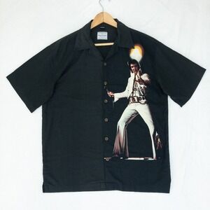 David Carey Button Down Elvis Presley Shirt Mens Large Graphic Camp Cotton Blend